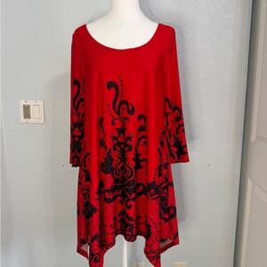 White Mark Red and Black Tunic Top